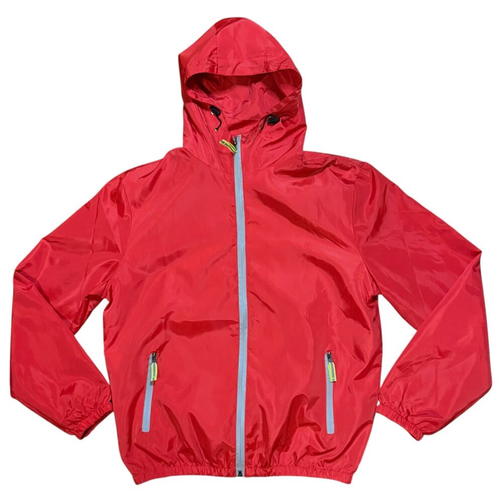 Red Hooded Windbreaker Unisex Full Zip Athleisure Athletic Running Size US L